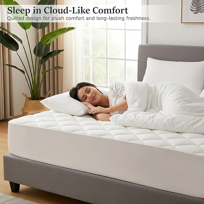 LUX Décor Twin XL Mattress Pad - Quilted Elastic Fitted Mattress Cover Protector Upto 16 Inches Deep Pocket - Soft Breathable Noiseless Mattress Topper (39 X 80)