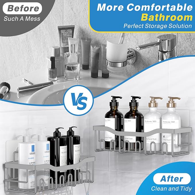 EUDELE 5-Pack Rustproof Stainless Steel Shower Caddy – No Drill Adhesive Bathroom Organizer with Large Capacity, Spacious Shower Shelves for Inside Shower, Kitchen & Home Decor Storage-XL Size - Image 3