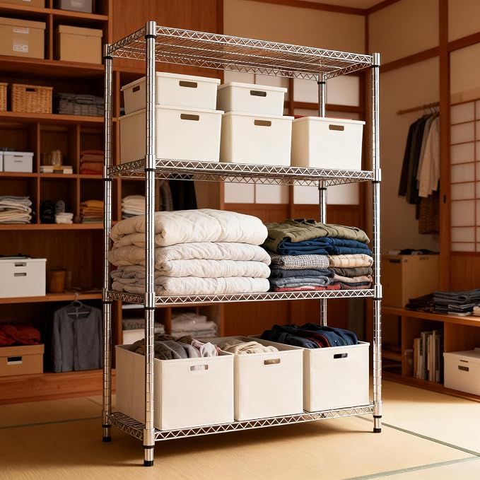M MZG 4 Tiers Shelf Metal Storage Shelves 2640 lbs Steel Storage Shelving Utility Shelving Unit Steel Organizer Wire Rack for Home,Kitchen,Office,Garage Chrome 17.7" D x 47.2" W x 70.3" H - Image 5