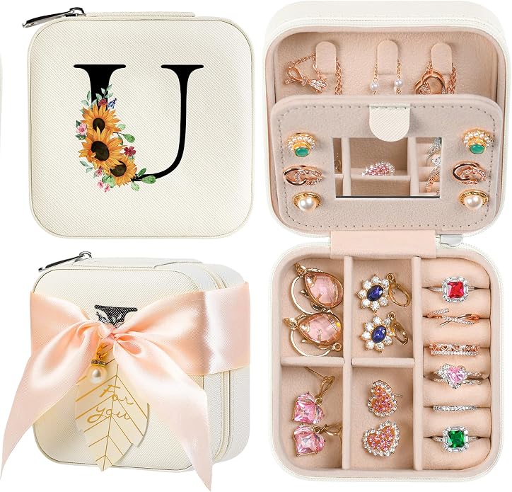AYGXU Travel Jewelry Box for Women and Girls - Small Case With Initial A-Z - Teacher Gifts by AYGXU