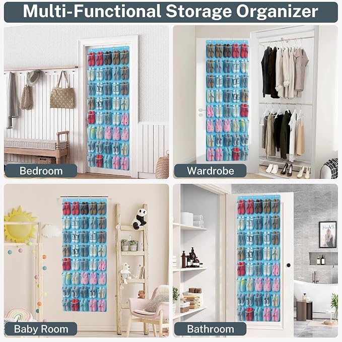 40-Pocket Over the Door Shoe Organizer - Large Mesh Pocket Hanging Shoe Organizer,Behind the Door Shoes Storage Holder Hanger - Image 7