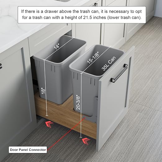 Dowell Double 35Qt Undermount Trash Pull-Out Waste Container with Full Extension Soft-Close Slides, Bottom Mounted, Face Frame/Frameless Min. Cabinet Opening: 15-1/2 Inch Wide-4008 0218 35 - Image 2