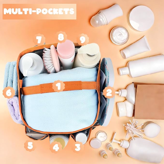 Attmu Mesh Shower Caddy Portable for College Dorm Room Camping Essentials, Shower Caddy Dorm with 9-Pockets, Large Capacity Hanging Basket Bathroom Bag for Toiletry, Swimming, Gym, Camp, Beach - Image 4