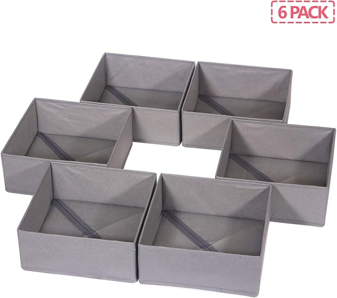 DIOMMELL 6 Pack Foldable Cloth Storage Box Closet Dresser Drawer Organizer Fabric Baskets Bins Containers Divider for Clothes Underwear Bras Socks Lingerie Clothing, M Grey 600 - Image 7