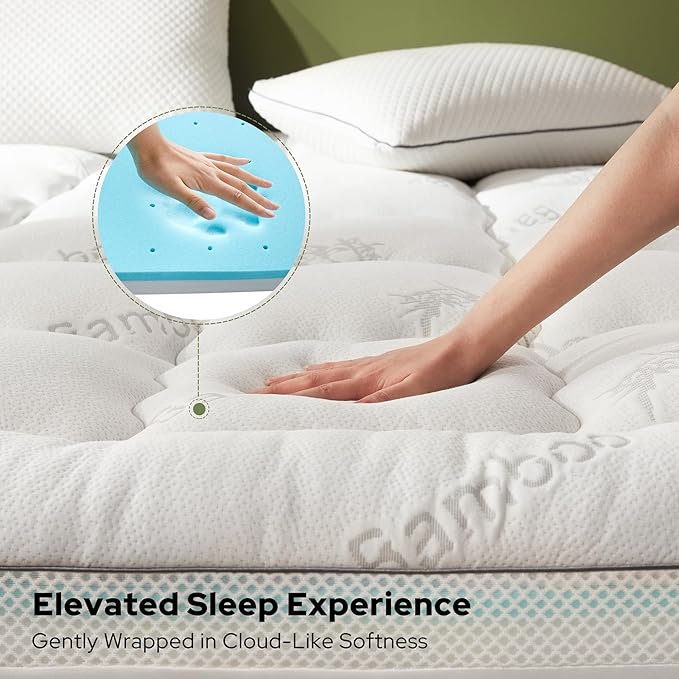 BEDLORE 4 Inch Memory Foam Mattress Topper Twin XL,2-in-1 Dual Layer Design (2" Gel Memory Foam + 2" Plush Pillow Top Cover) Mattress Topper Medium-Firm,Pressure Relief & Back Pain Support(White)