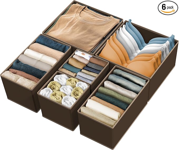Simple Houseware Underwear Drawer Organizer for Lingerie/Undergarment/Bra/Panty/Sock/Onesie, Set of 6, Brown by SimpleHouseware