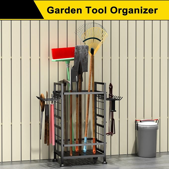 3 Tier Garden Tool Organizer, Garage Storage and Organization, Metal Yard Tools Storage up to 78 Tools, Heavy Duty Garden Tool Organizer for Garage, Yard, Patio, Shed, Indoors and Outdoors, Black - Image 2