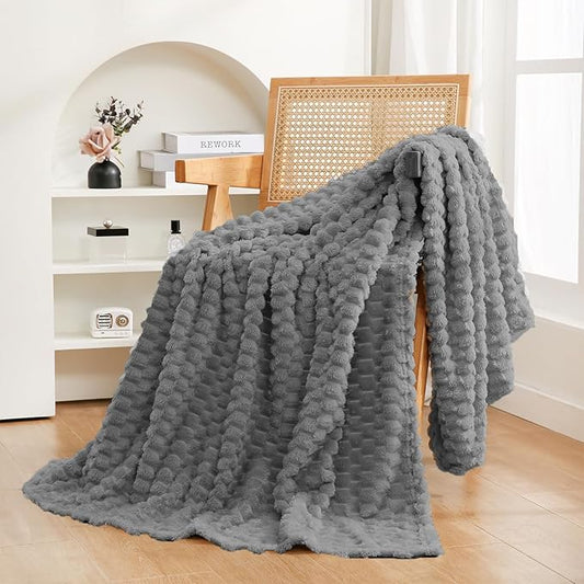 Puncuntex Grey Throw Blanket 50"??60" inches Fuzzy 3D Jacquard Decorative Flannel Fleece Super Soft Plush Cozy Blanket for Couch Sofa Chair Lightweight