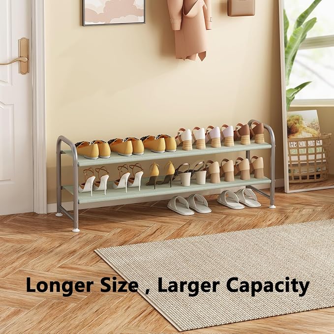 INGIORDAR Shoe Rack 2 Tier Long Storage Organizer Wide Metal Shoe Shelf for Closet Entryway Grey - Image 4