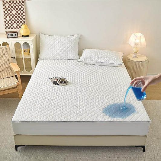 Twin Size Fitted Waterproof Mattress Protector - 17" Stretch Deep Pockets, Stain/Leak Proof, Washable, Dorm Essential for College Students (Guys/Girls)(1 Mattress Cover + 2 Pillowcases)(39"x75")