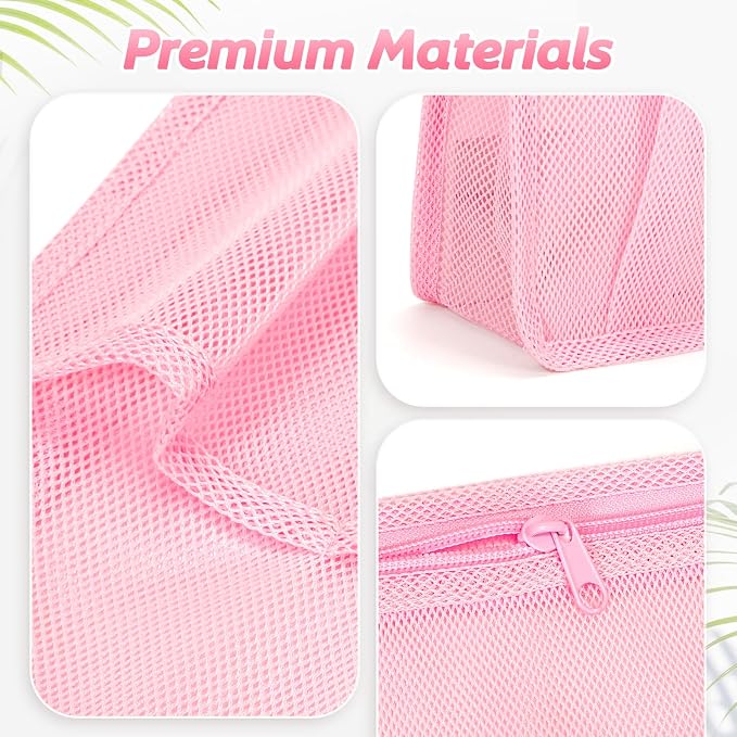 famichan Mesh Shower Caddy Portable, Gym Travel Camp Dorm Room Essentials for Women and College Girl, Pink Bathroom Shower Bag - Image 3