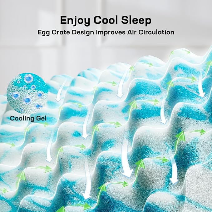Marsail Full Size 3-inch Egg Crate Memory Foam, Mattress Topper with Infused Cooling Gel for Sleeper Sofa, RV, Camper, CertiPUR-US Certified
