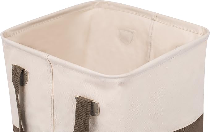 BIRDROCK HOME Square Cloth Laundry Hamper with Handles - Dirty Clothes Sorter - Easy Storage - Foldable - Brown and White Canvas - Image 4