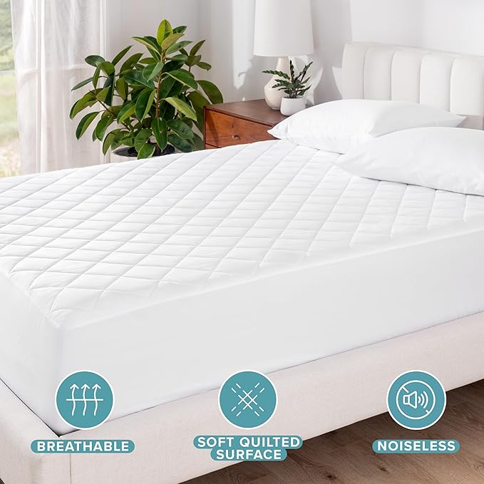 Bare Home Waterproof Quilted Mattress Protector (Queen) - Cooling Mattress Pad - Protects Against Spills - Easily Washable - Elastic Fitted Mattress Cover - Stretch-to-Fit up to 15 Inches Deep (Queen)