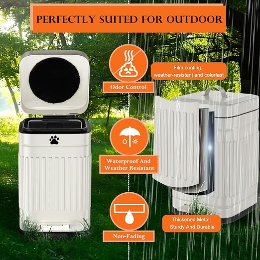 Dog Poop Trash Can Outside, 5L/1.3Gal Metal Dog Waste Trash Can with Lid, Foot Pedal, Pet Waste Container with 40 Bags, Poop Bucket with Lid Soft Close for Pet, White - Image 4