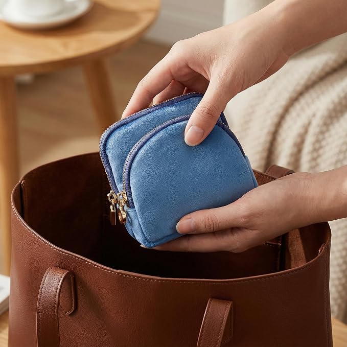 Small Travel Jewelry Case Set 2-in-1 Detachable Velvet Pouches, Portable Jewelry Organizer Bag for Rings Earrings Bracelets, Gift Box for Women (Aqua Blue) - Image 6