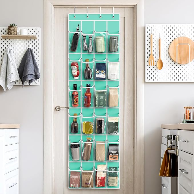 Simple Houseware 24 Pockets - Crystal Clear Over The Door Hanging Shoe Organizer, Turquoise (64'' x 19'') - Image 7