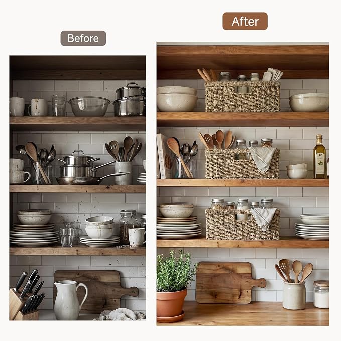 StorageWorks Large Wicker Baskets for Organizing, Seagrass Storage Basket with Built-in Handles for Pantry, Entryway, Living Room, 1 Pack - Image 6