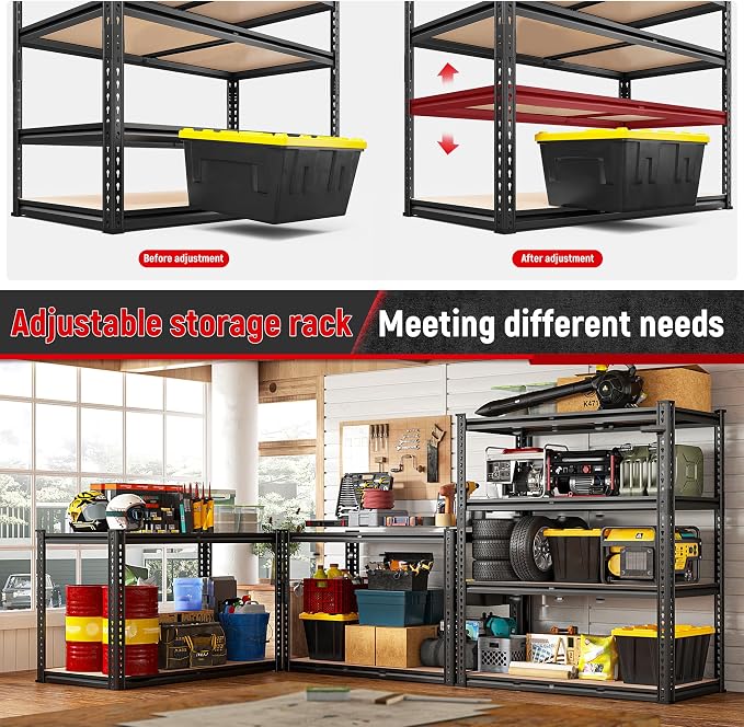 REIBII 40" W Garage Shelving 2000LBS Storage Shelves Adjustable Metal Shelving 4 Tier Metal Shelves Pantry Shelf for Garage Closet Kitchen Basement 40" W x 19.7''D x 60''H - Image 5