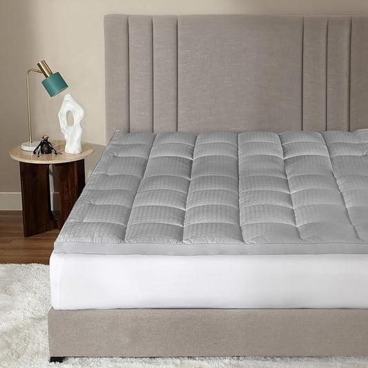 CirclesHome Hotel Collection King Size Hybrid Mattress Protector & Pad - Extra Padded, Thick, Plush, & Fitted Mattress Topper for Bed - Comfortable Pillow Top Mattress Cover