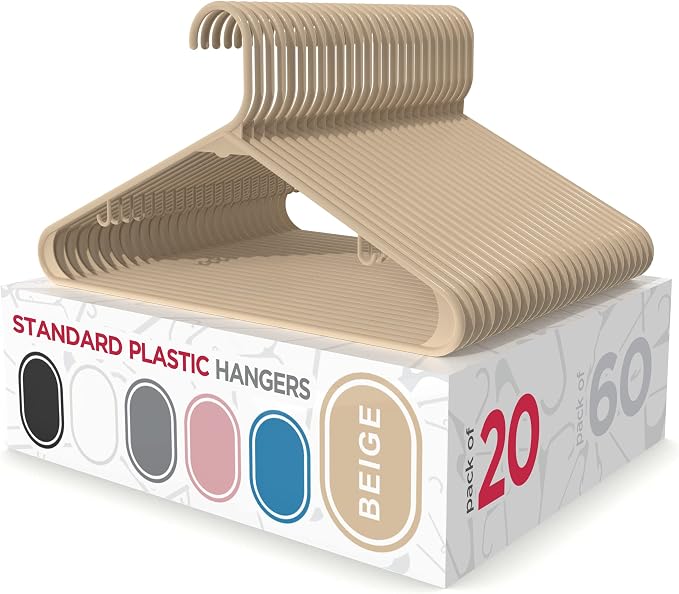 Sharpty Plastic Hangers Clothes Hangers for Clothing, Closet, Coats & Shirts - Durable & Space Saving - for Everyday Standard Use, Room Essentials & Basics - 20 Pack - Beige by Sharpty