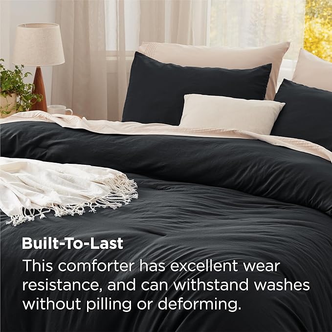 Bedsure King Comforter Set, Black Soft Prewashed Bedding for All Seasons, 3 Pieces GentleSoft™ Bed Set, 1 Lightweight Comforter (104"x90") and 2 Pillowcases (20"x36")