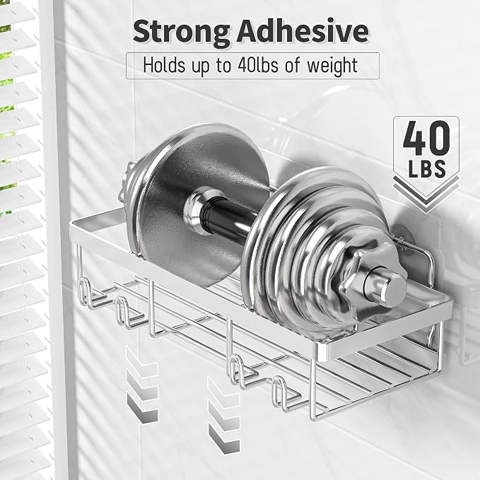Liuoud 10 Pack Shower Caddy Organizer Rack Shelf for Inside Shower, Self Adhesive Wall Storage Basket Rustproof Stainless Steel Shampoo Holder Bathroom Accessory Decor Set, Silver - Image 4