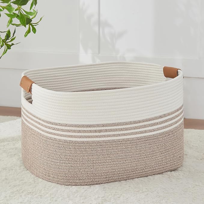 Large Woven Laundry Basket Hamper, 72L Cotton Rope Storage Bin for Blankets, Toys, Clothes, Decorative Nursery Hamper for Living Room, Baby Nursery, Bathroom, Bedroom, Kids Storage, Light Brown by AINUOQI