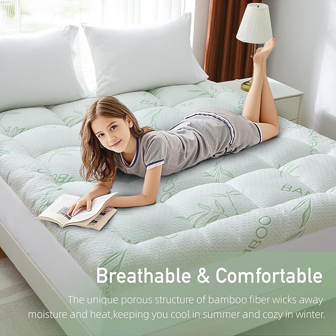 Extra Thick Mattress Topper King Size, Waterproof Soft Viscose Derived from Bamboo, Pillow Top Mattress Pad, Mattress Cover 1000GSM Filling with Deep Pocket for Back Pain Relief