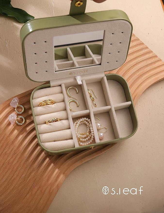 S.Leaf Travel Jewelry Organizer Boxes for Women Small Portable Necklace Earrings Bracelet Rings Travel Case Best Friend Birthday Gifts for Women Trendy (14_Crocodile_Avocade_Big) - Image 3