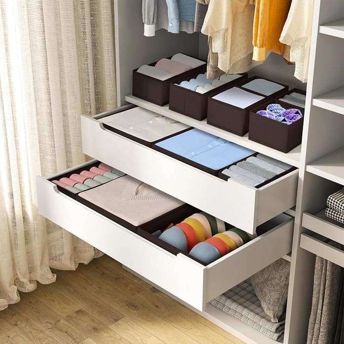 DIMJ Drawer Organizer Clothes, 12 Pack Underwear Organizer, Foldable Closet Organizers, Sock Organizer Bra Organizer, Fabric Dresser Organizer for Clothes, Bra, Socks, Tie (Brown) - Image 4