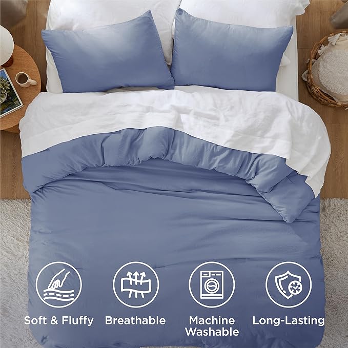 Bedsure Queen Comforter Set, Blue Soft Prewashed Bedding for All Seasons, 3 Pieces GentleSoft™ Bed Set, 1 Lightweight Comforter (90"x90") and 2 Pillowcases (20"x26")