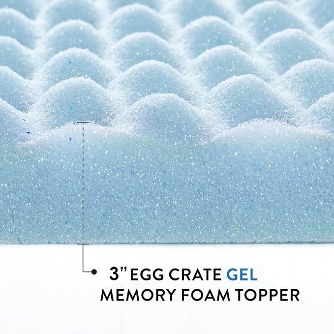 Best Price Mattress 3 Inch Egg Crate Memory Foam, Cooling Gel Infusion, King Mattress Topper, Dorm Essentials, Blue