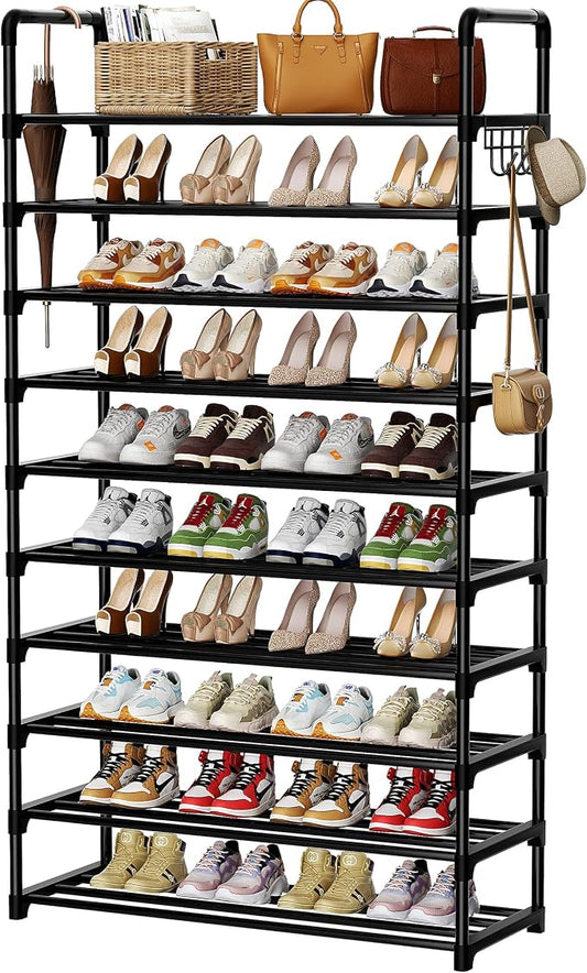 Shoe Rack, 10 Tier Shoe Storage Organizer with Hooks,Fit 40-45 Pairs Shoes,Metal Tall Shoe Shelf for Closet,Entryway, Hallway,Garage,Bedroom,Cloakroom by Unknown