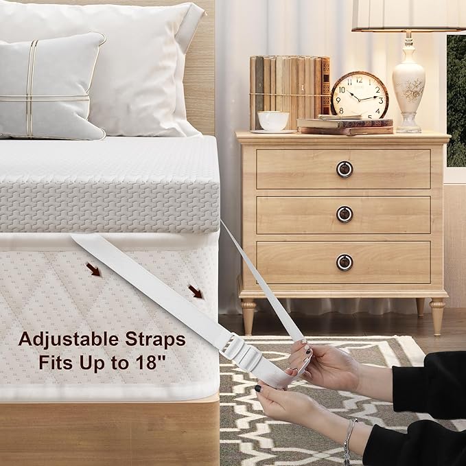 Bamboo Rayon Mattress Topper Cover Queen | Extends Topper Life | Anti-Slip Bottom & Adjustable Straps | 1-2 Inch Memory Foam Protector | Ideal for Master Bedroom Comfort | NOT Waterproof