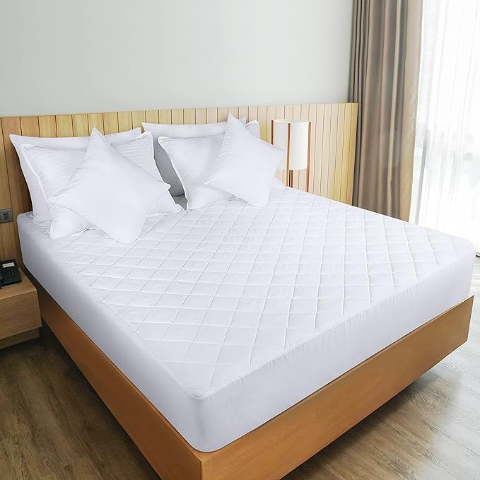 Utopia Bedding Quilted Fitted Mattress Pad, California King Size, Elastic Fitted Mattress Topper Protector and Cover with Deep Pocket Stretches up to 16 Inches, Machine Washable (White) (Pack of 2)