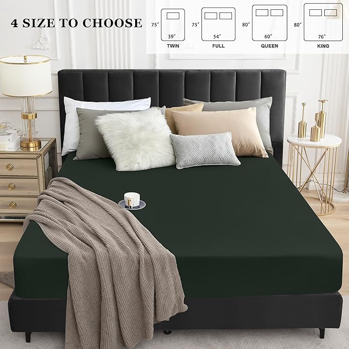 Sufdari Full Size Mattress Protector,Waterproof Mattress Protector,Fitted Sheet Style Mattress Cover with 18" Deep Pocket,Washable and Comfortable-Green,Full