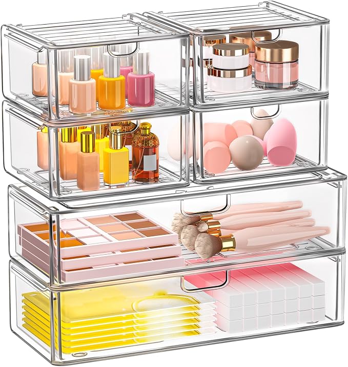 caktraie Acrylic Storage Drawers Set of 6, Clear Makeup Organizer, Plastic Organizer Bins for Beauty Supplies,Ideal for Vanity, Bathroom,Cabinet,Pantry Organization - Image 8
