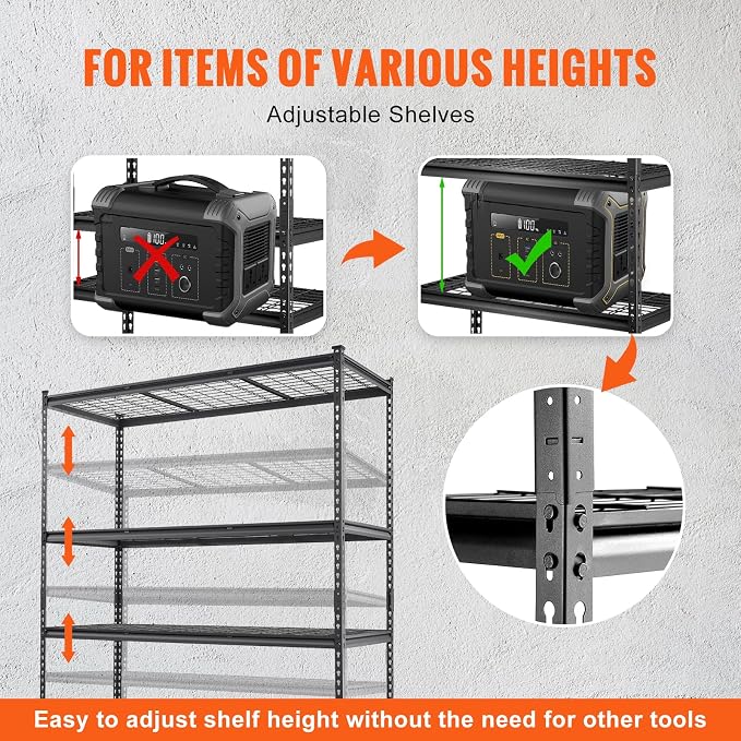 VEVOR Storage Shelving Unit, 5-Tier Adjustable, 2000 lbs Capacity, Heavy Duty Garage Shelves Metal Organizer Wire Rack, Black, 60" L x 24" W x 78" H for Kitchen Pantry Basement Bathroom Laundry Closet - Image 7