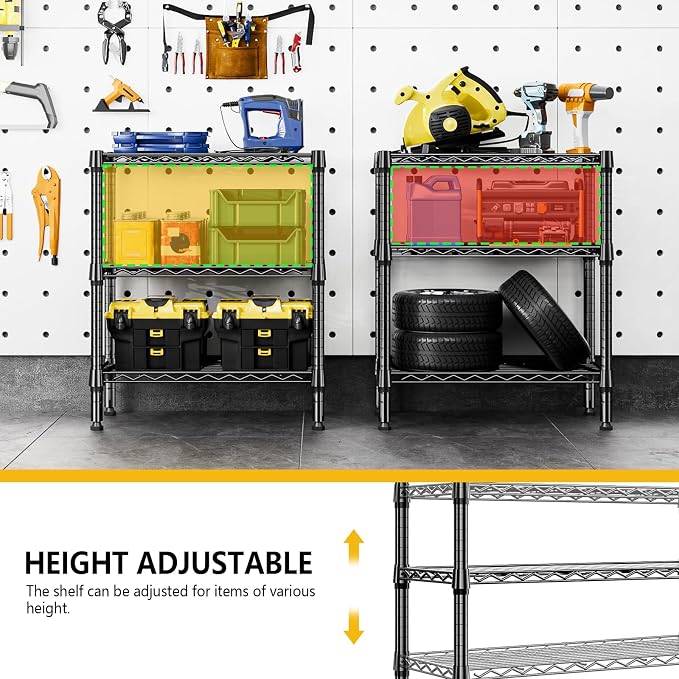 M MZG 750 lbs 3 Tier Shelf Metal Storage Shelves Wire Rack Closet Organizers for Garage Kitchen Bathroom Laundry Black 11.8" D x 25.6" W x 31.5" H - Image 8