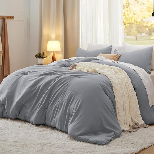 Bedsure King Comforter Set, Grey Soft Prewashed Bedding for All Seasons, 3 Pieces GentleSoft™ Bed Set, 1 Lightweight Comforter (104"x90") and 2 Pillowcases (20"x36")