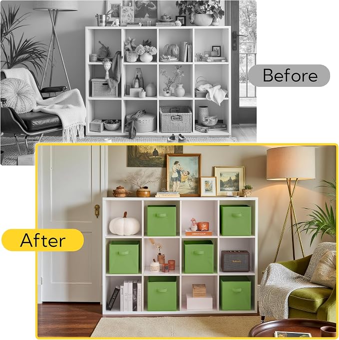 Cupic Cupid 11 Inch Storage Cube, Fabric Cube Storage Bin with Handles, Storage Cube Organizer for Clothes and Toys, Collapsible Cube Bins for Closet, Shelves, Nursery, 6-Pack, Green - Image 6