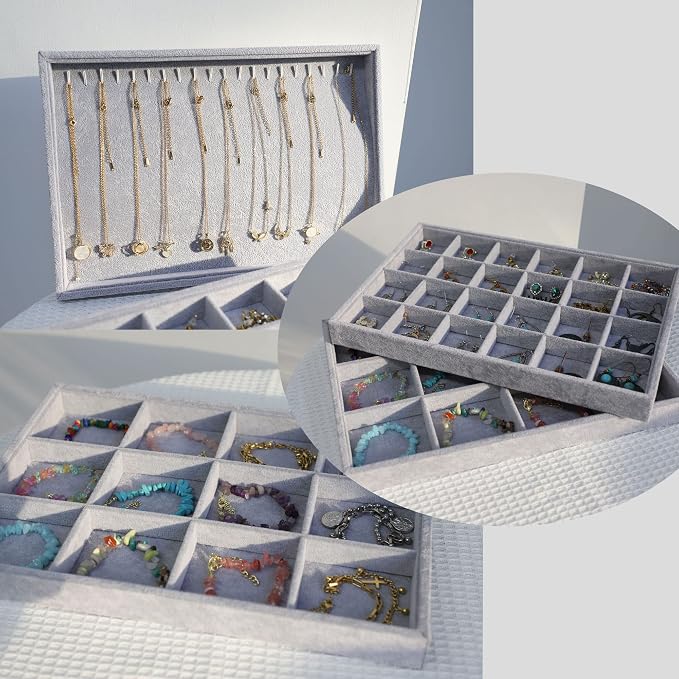Stratalife Set of 3 Stackable Jewelry Organizer Tray Earring Display Trays Drawer Organizer Inserts Accessory Storage Grey - Image 4