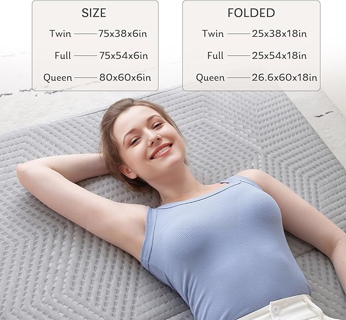 MLILY Tri-Fold Memory Foam Mattress, 6 inch Twin Folding Mattress with Collapsible and Washable Cover, Travel and Guest Mat, 78"×38"×6", Grey