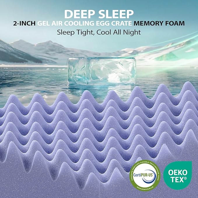downluxe 4 Inch Queen Memory Foam Mattress Topper Pro Dual Layer 2 Inch Cooling Gel Egg Crate Memory Foam Plus 2 Inch Pillow Top Medium Firm with Deep Pocket