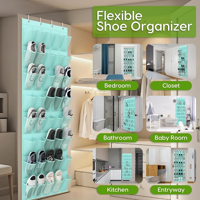 Unjumbly Over the Door Shoe Organizer with 40 Large Breathable Mesh Pockets, Space Saving Shoe Holder, Hanging Shoe Rack for Entryway Bedroom Closet Storage (Mint Blue, 40 Pockets) - Image 3