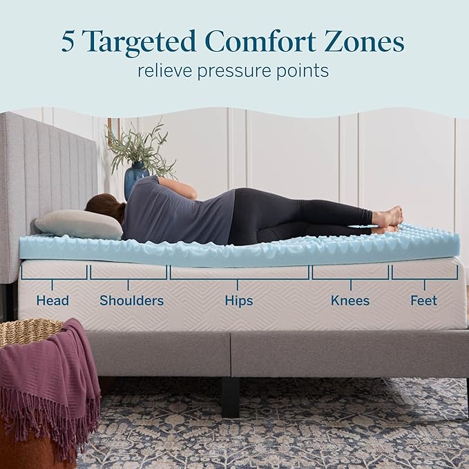 LUCID 3 Inch Gel Memory Foam Mattress Topper, King size – 5 Zones – Cooling Gel Infusion – CertiPur Certified Foam