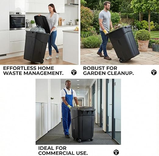 Outdoor Trash Can with Lid & Wheels, 32 Gallon Large Garbage Can for Garage & Patio, Heavy Duty Lockable Lid, Rugged Wheels & Easy Grip Handle - Image 9
