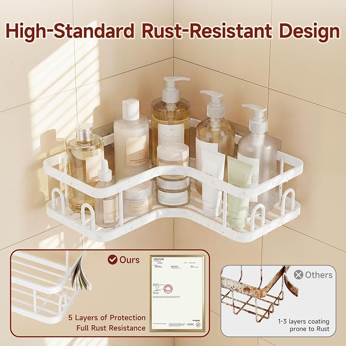 Veken Corner Shower Caddy 5-Pack, Advanced Rustproof Design, No Drilling Adhesive Shelves, Rack with Soap Holder, Large Capacity Bathroom Organizers and Storage, Wall-Mounted Kitchen&Home Decor,White - Image 2