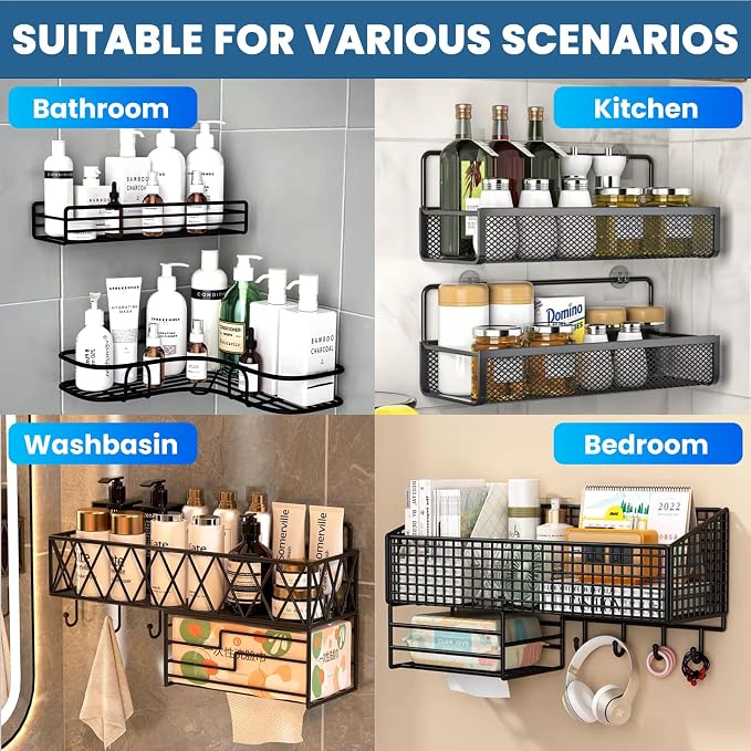 6 Pack Shower Caddy Adhesive Replacement, Shower Shelf Strong Adhesive Hooks, No Drilling, Transparent WaterProof Strips for Bathroom Shelves and Soap Holder - Image 7